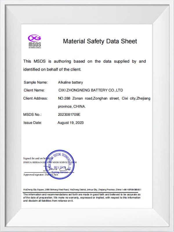 Batería alcalina-MSDS